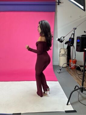 Off-Shoulder Burgundy Jumpsuit for Women OhPolly